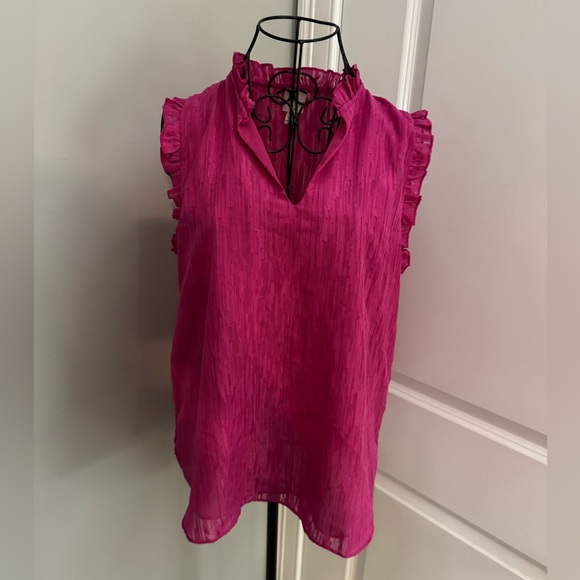 Joie Sleeveless Ruffle Trim Blouse in Barbiecore Pink Size Small - Picture 1 of 5